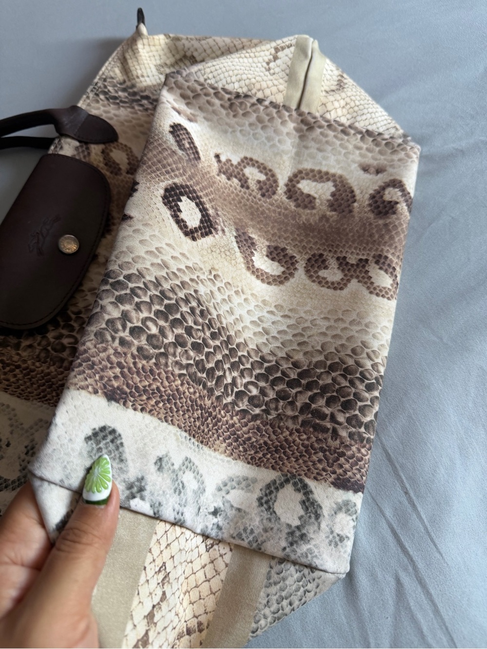 Longchamp Brown & Cream Python-Pattern Tote - Picture 6 of 10